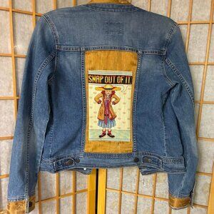 Upcycled Old Navy “Snap out of it!” (Size Women's Small) Denim Blue Jean Jacket